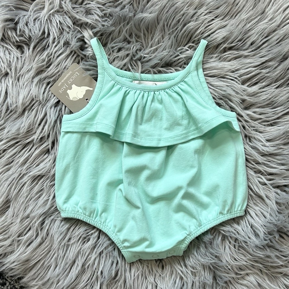 Lucky Jade Little Girls' Teal Ruffled Bubble Size 3/6 Month NEW